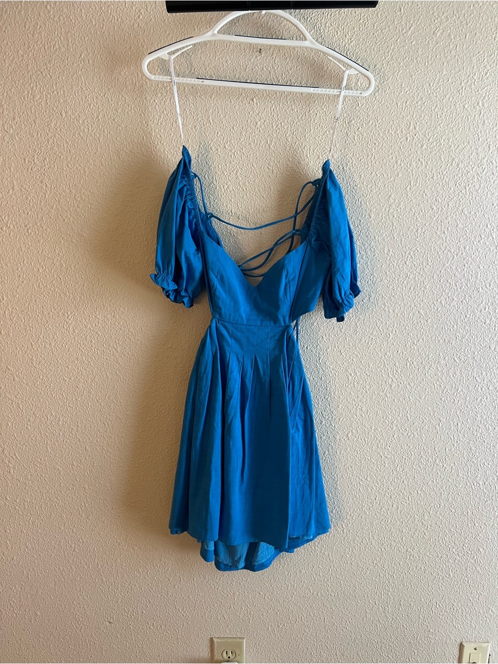 Lulu's Bright Blue Sweetheart Puff-Sleeve Mini Dress - Picture 4 of 5